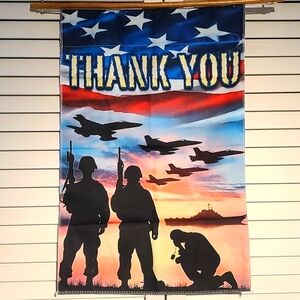 "Thank You" to Military & Veterans welcome yard garden sign flag NWT 2 sided
